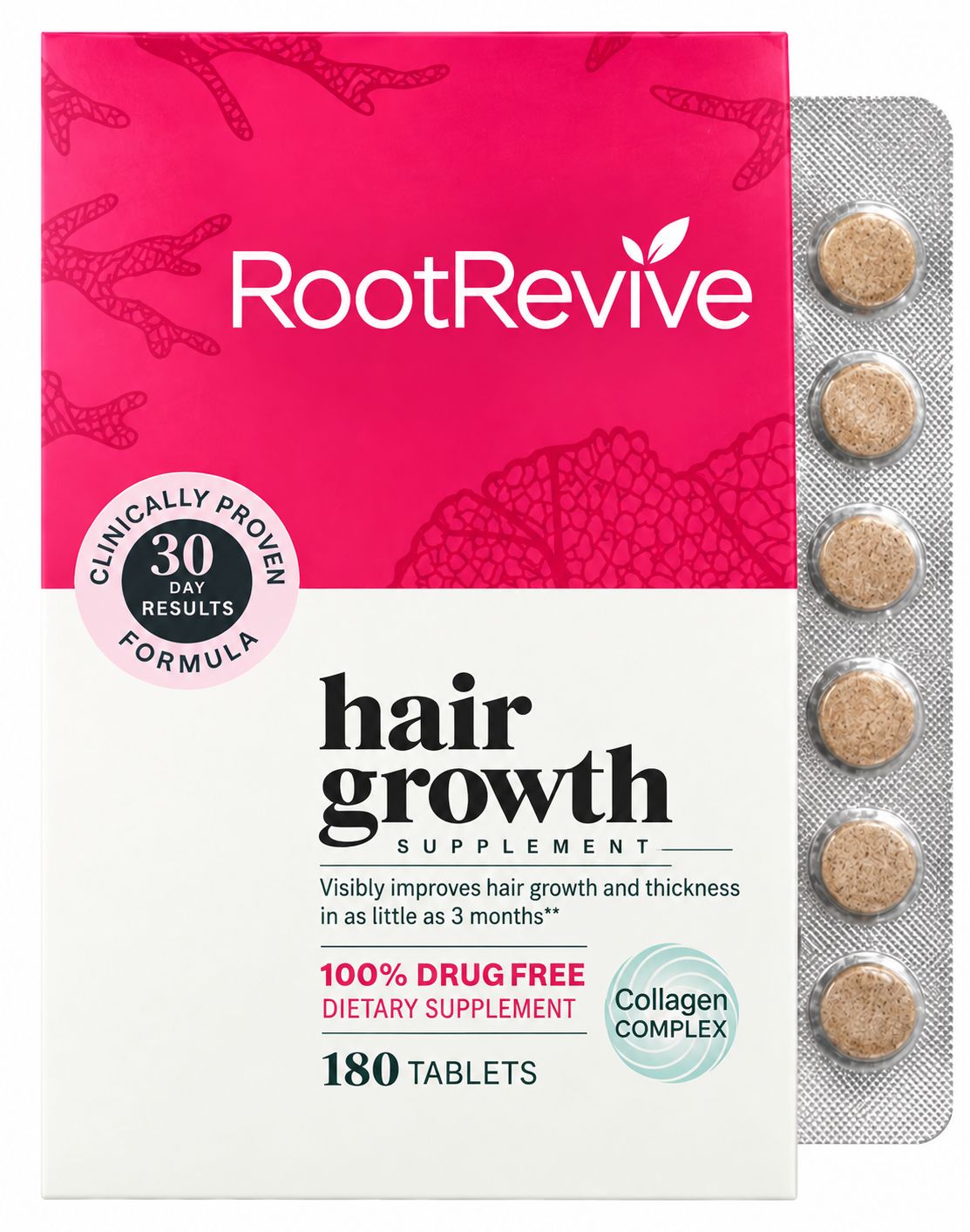 RootRevive Hair Support Supplement for Women, 180 tablets (illustrative image)