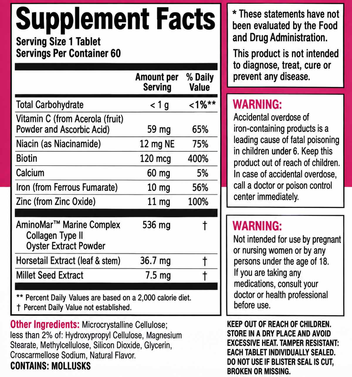 Supplement Facts and ingredients panel